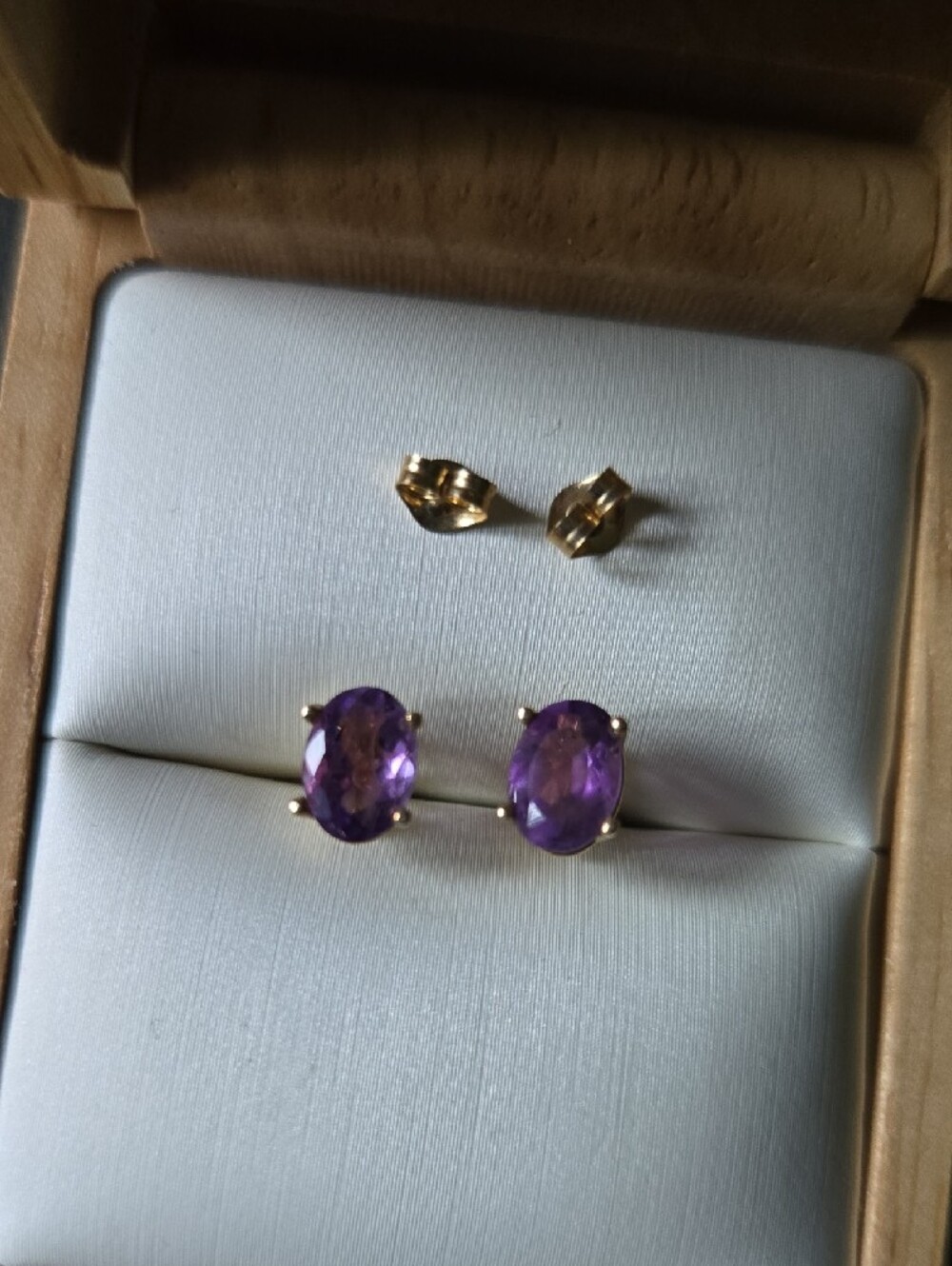 Solid 14k Yellow Gold Amethyst Stud Earrings